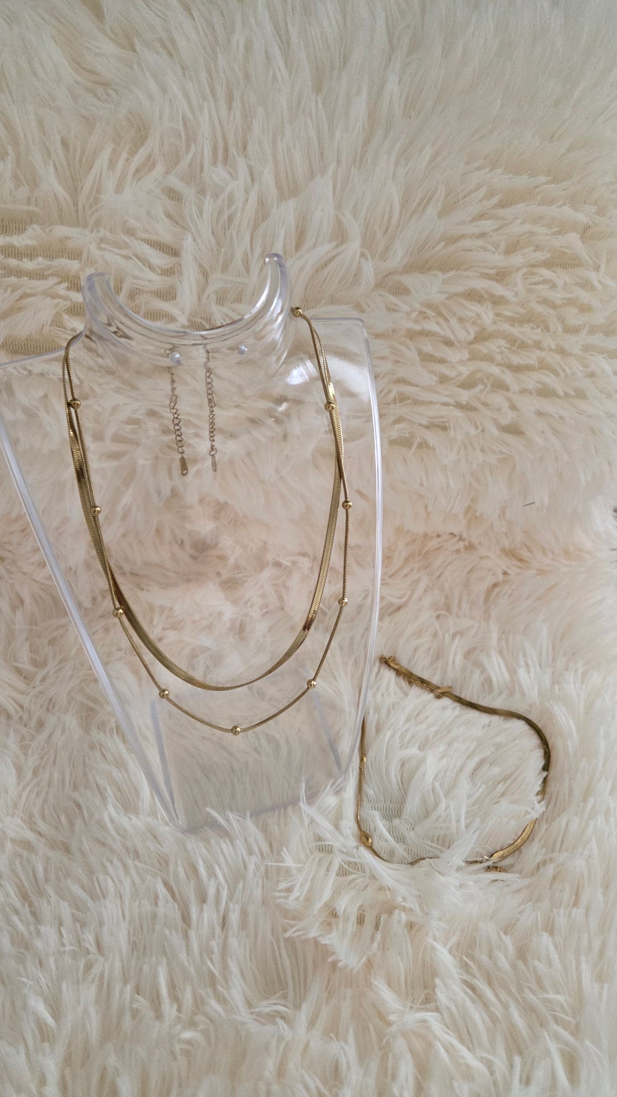 Elegant Gold-Tone Layered Necklace & Bracelet Set
