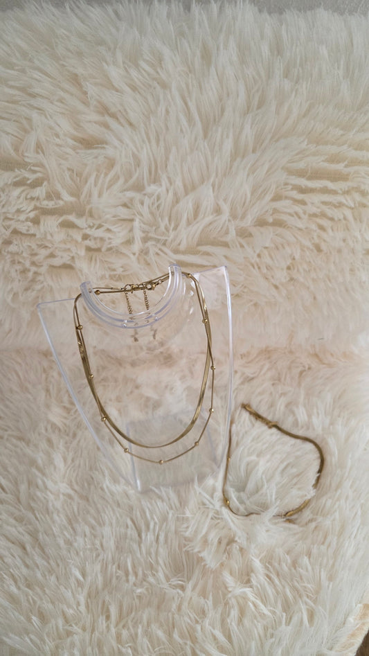 Elegant Gold-Tone Layered Necklace & Bracelet Set