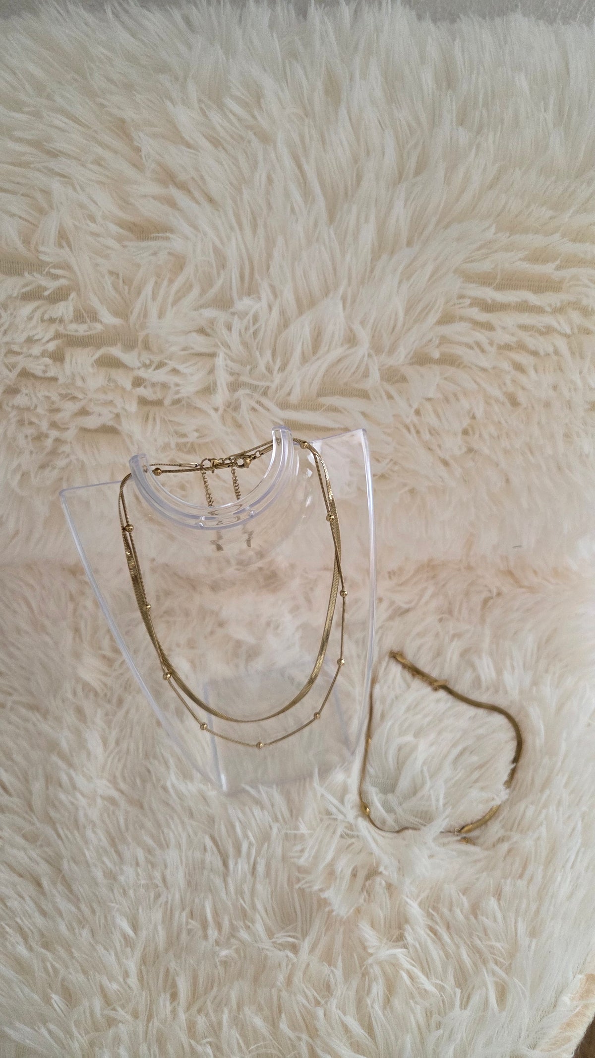Elegant Gold-Tone Layered Necklace & Bracelet Set