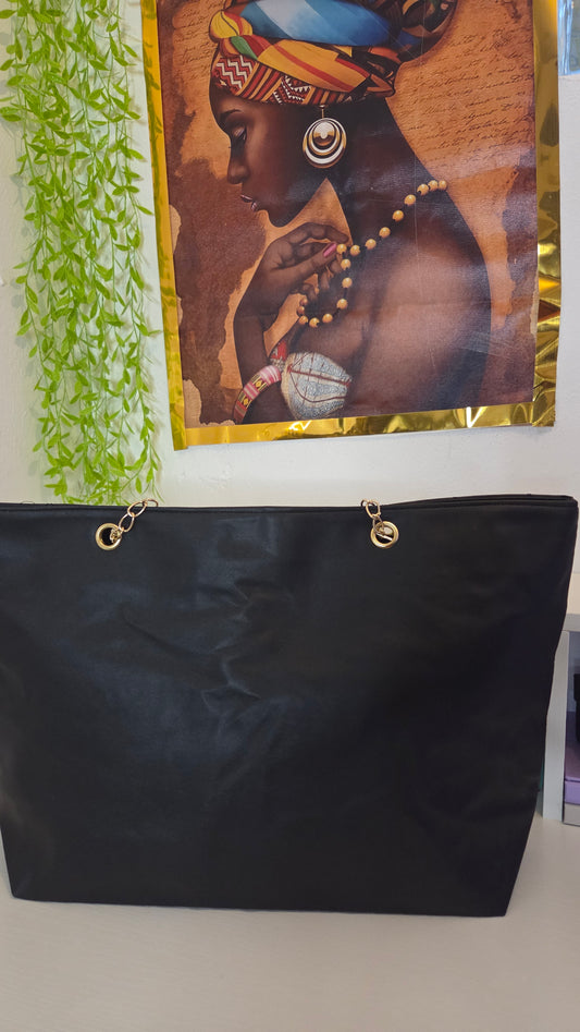 Women’s Black Quilted Handbag with Gold Chain