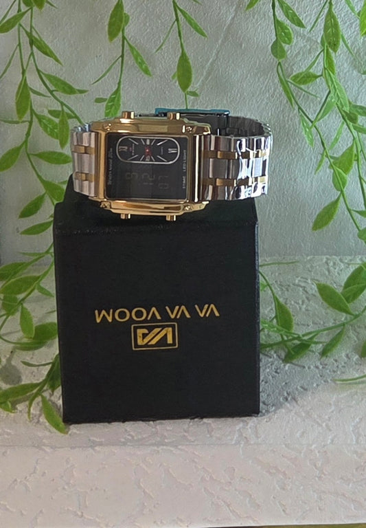 Luxury Gold Digital & Analog Unisex Wristwatch – Stainless Steel Bracelet