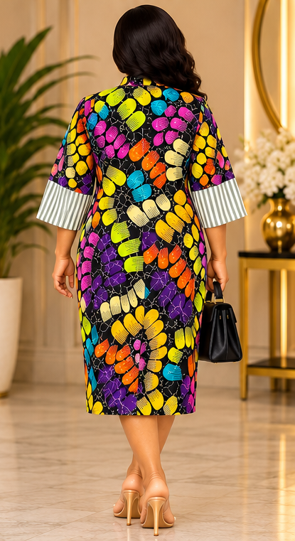 Women’s African Print Midi Dress – Elegant Multicolor Statement Gown