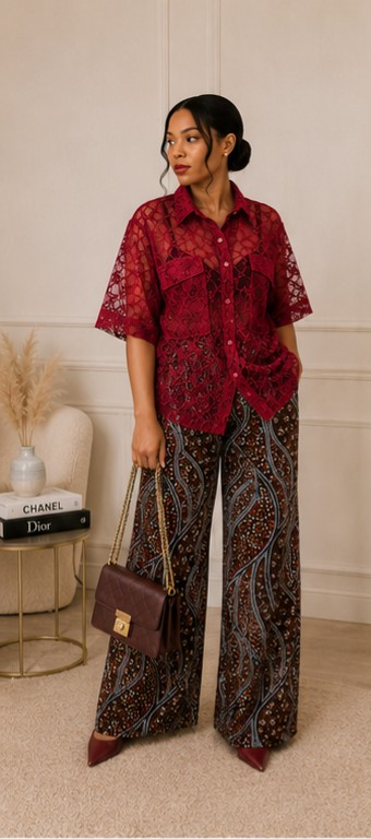 Ruby Luxe Lace Shirt & Palazzo Set