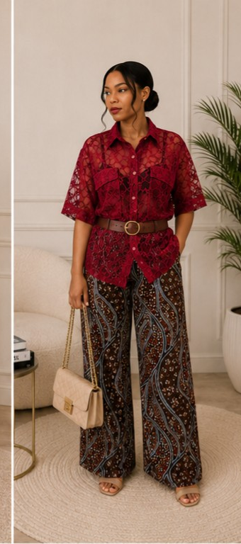 Ruby Luxe Lace Shirt & Palazzo Set