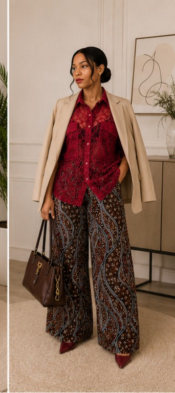 Ruby Luxe Lace Shirt & Palazzo Set