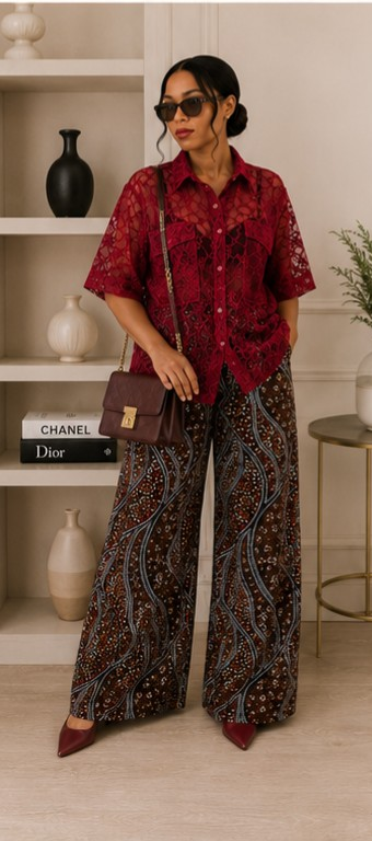 Ruby Luxe Lace Shirt & Palazzo Set