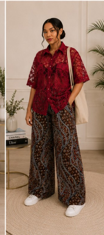 Ruby Luxe Lace Shirt & Palazzo Set