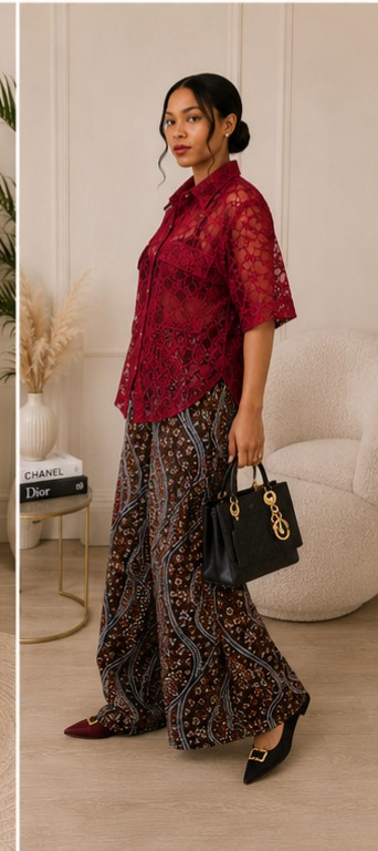 Ruby Luxe Lace Shirt & Palazzo Set
