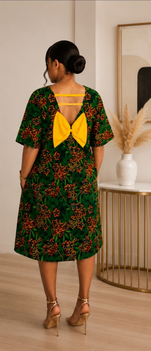 Women’s Green Floral Midi Dress – Short Sleeve