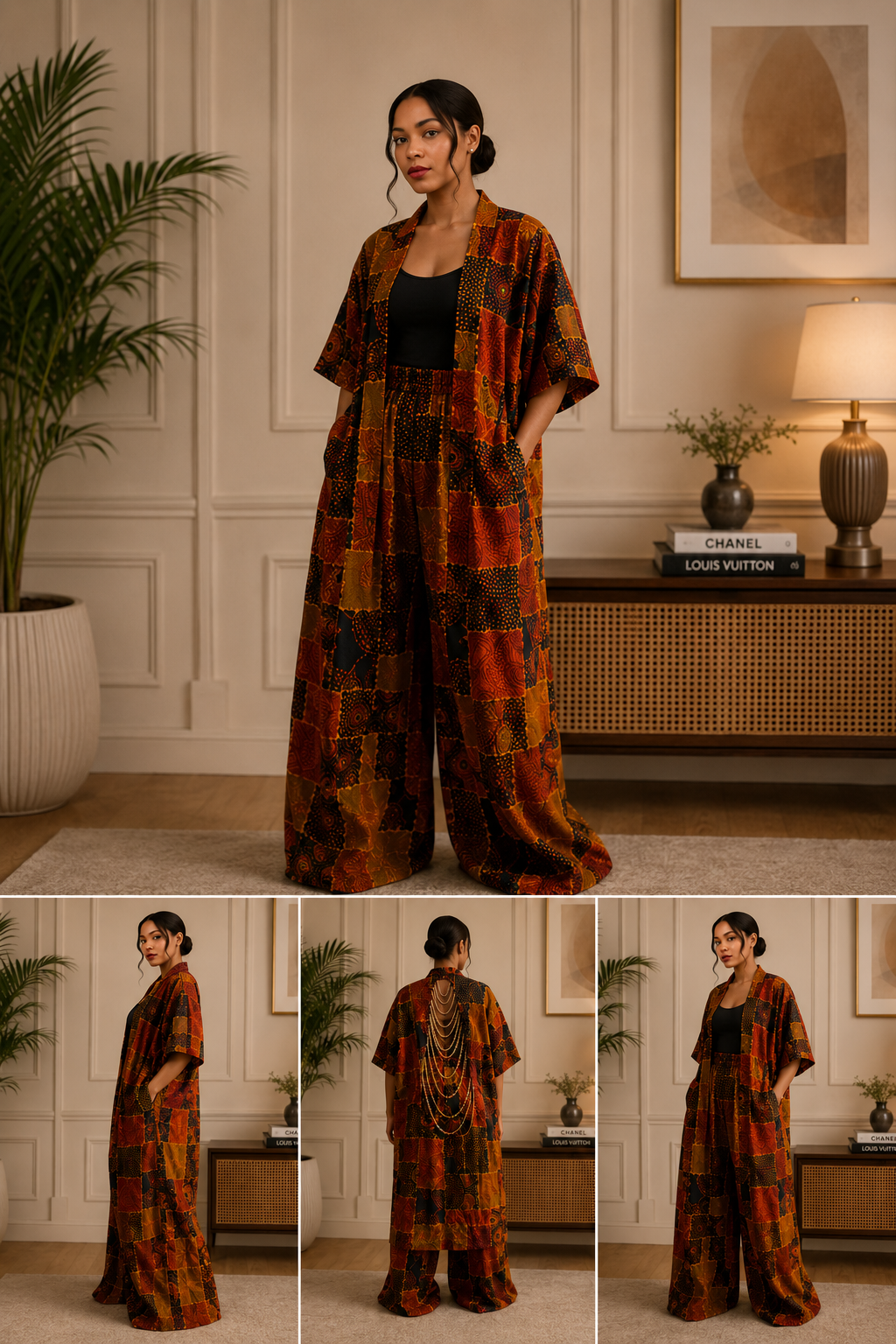 Royal Ember Palazzo Set with Statement Kimono