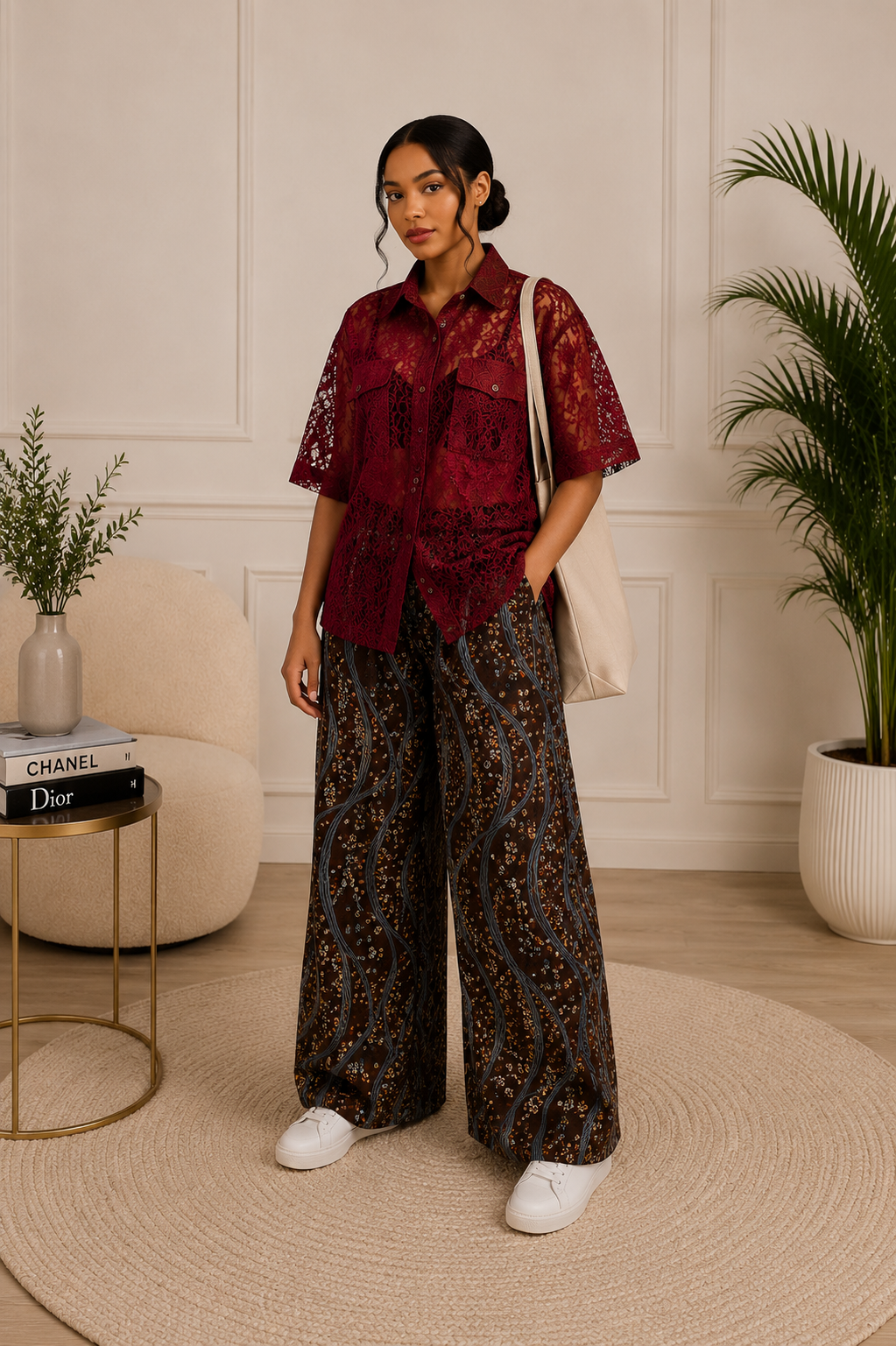 Ruby Luxe Lace Shirt & Palazzo Set