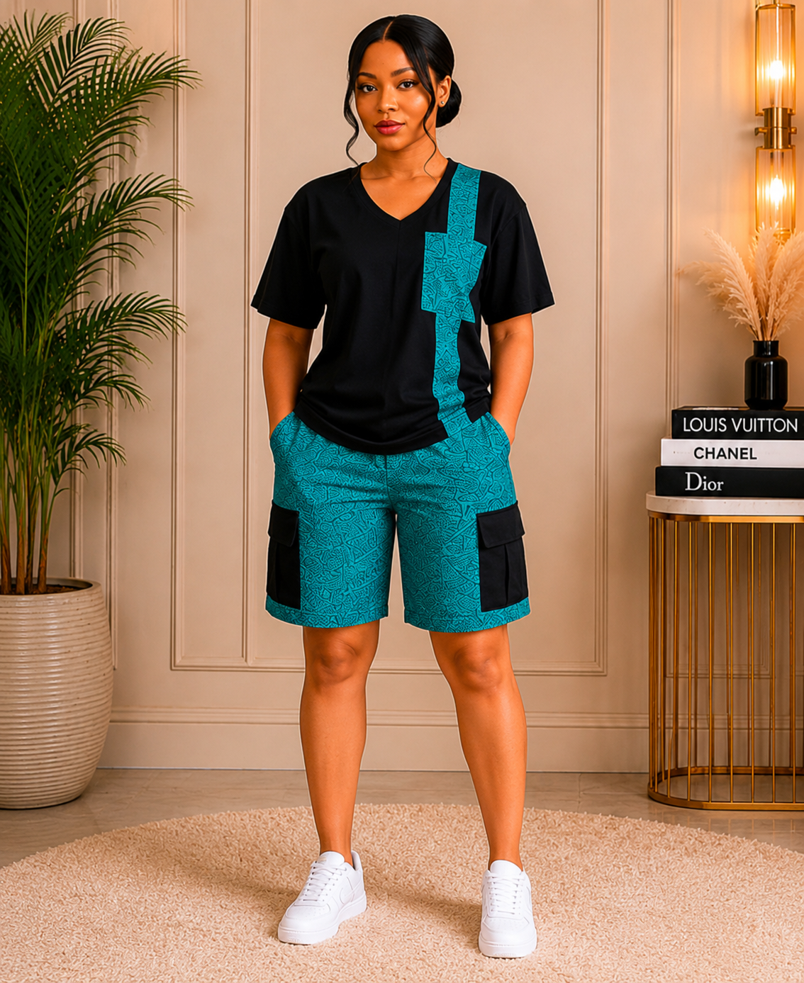 Casual Cargo Shorts Two-Piece Set