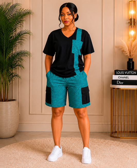Casual Cargo Shorts Two-Piece Set