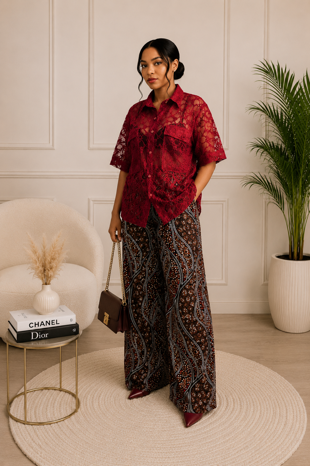 Ruby Luxe Lace Shirt & Palazzo Set