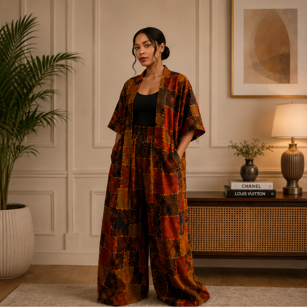 Royal Ember Palazzo Set with Statement Kimono