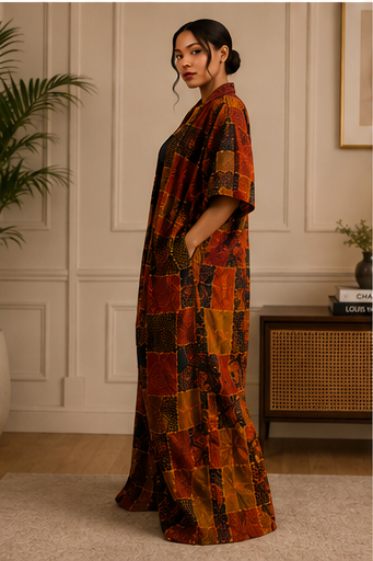 Royal Ember Palazzo Set with Statement Kimono
