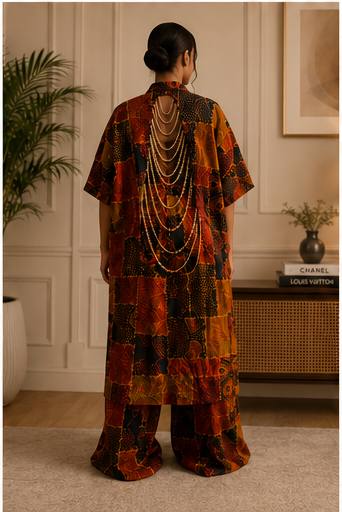 Royal Ember Palazzo Set with Statement Kimono