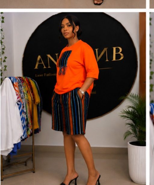 Women’s Aso Eke Two-Piece Set – Short Sleeve & Shorts