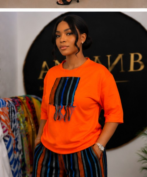 Women’s Aso Eke Two-Piece Set – Short Sleeve & Shorts