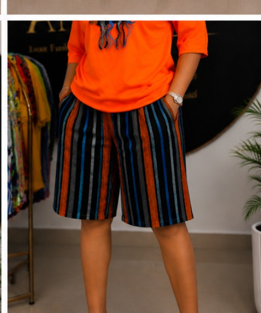 Women’s Aso Eke Two-Piece Set – Short Sleeve & Shorts