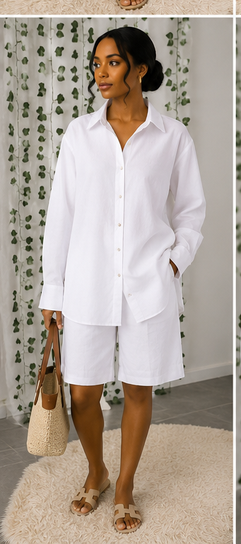 Ivory Luxe Relaxed Shirt & Tailored Shorts Set